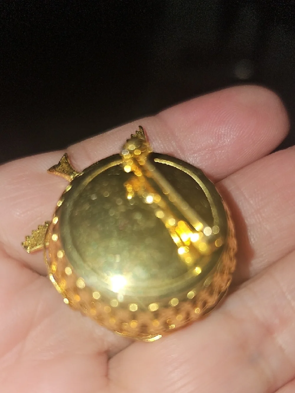Gold Bird on Nest Brooch with Pearl Eggs - Gold